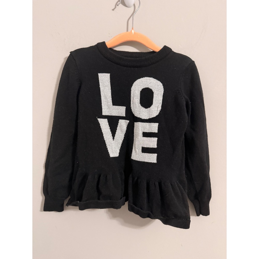 Epic Threads Peplum Sweater Toddler Girls 4T Black Love Graphic Metallic Knit